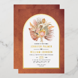 Getrocknete Blume Pampas Gras Terracotta Hochzeitg Folieneinladung