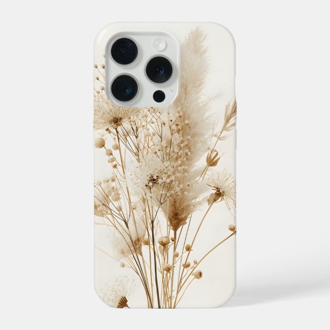 Getrocknete Blumen Botanik in Beige iPhone Hülle (Rückseite)