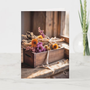 Getrocknete Blumen in Holzkiste Karte