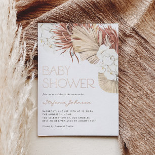 Getrocknete Palme und weiße Orchid Boho Babydusche Folieneinladung