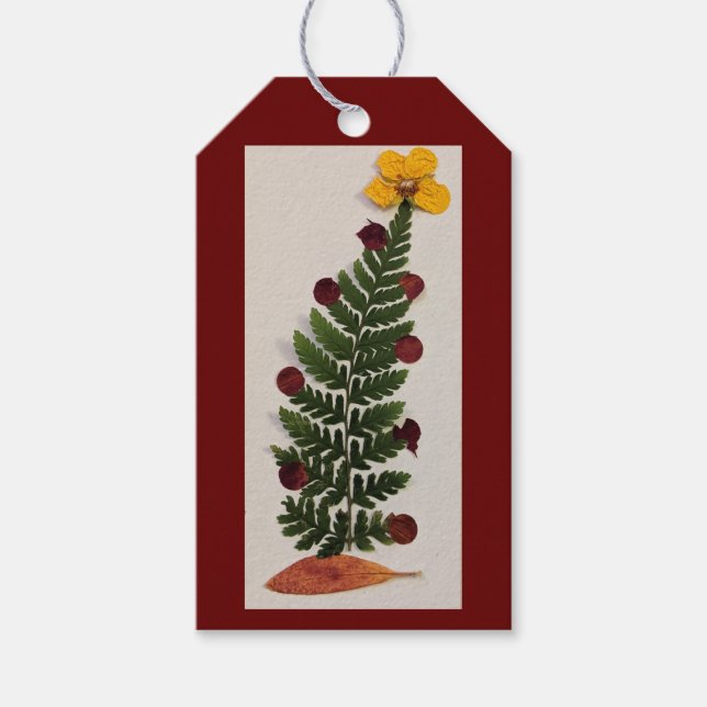 Getrocknete Press-Blume Weihnachtsbaum Geschenk-Ta Geschenkanhänger (Vorderseite)