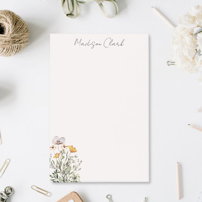 Getrocknete Wildblume Bouquet Personalisierter Nam Post-it Klebezettel (In situ On desk)