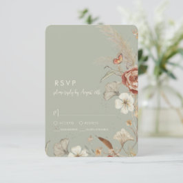 Getrocknete Wildblume Floral BOHO Sage Green Weddi RSVP Karte