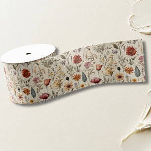 Getrocknete Wildblumen in Altrosa und Gelb Ripsband