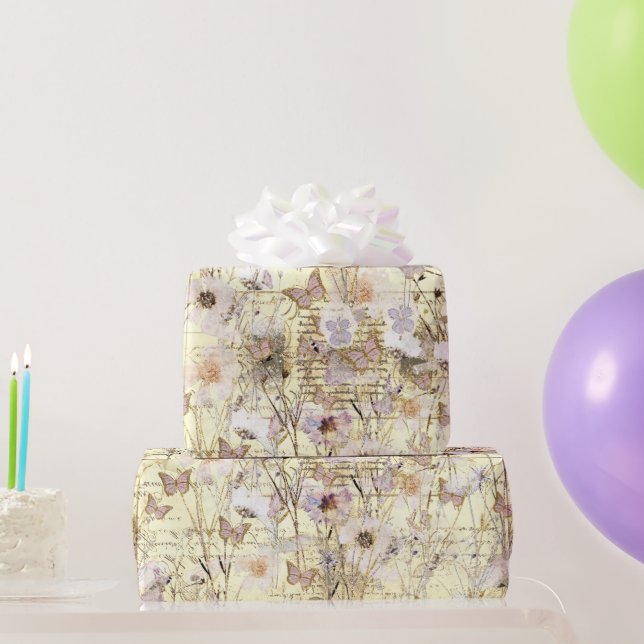 getrocknete Wildblumen Schmetterlinge Geschenkpapier (Partygeschenke)