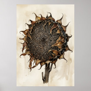 Getrockneter Sonnenblumen-Botanikdruck Vintage N Poster