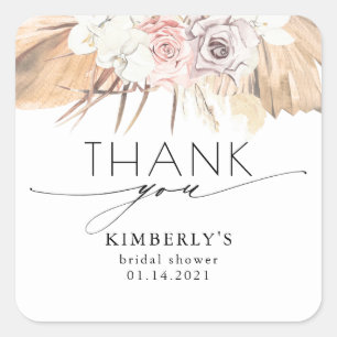 Getrocknetes Palmblatt und weiße Orchidee Tropisch Quadratischer Aufkleber