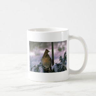 Getrumpftes Waldhuhn gehockt im schneebedeckten Kaffeetasse