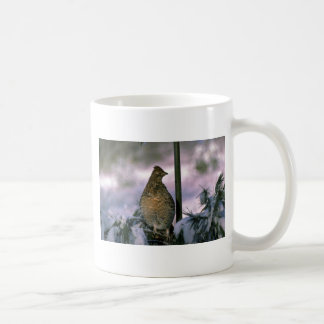 Getrumpftes Waldhuhn gehockt im schneebedeckten Kaffeetasse