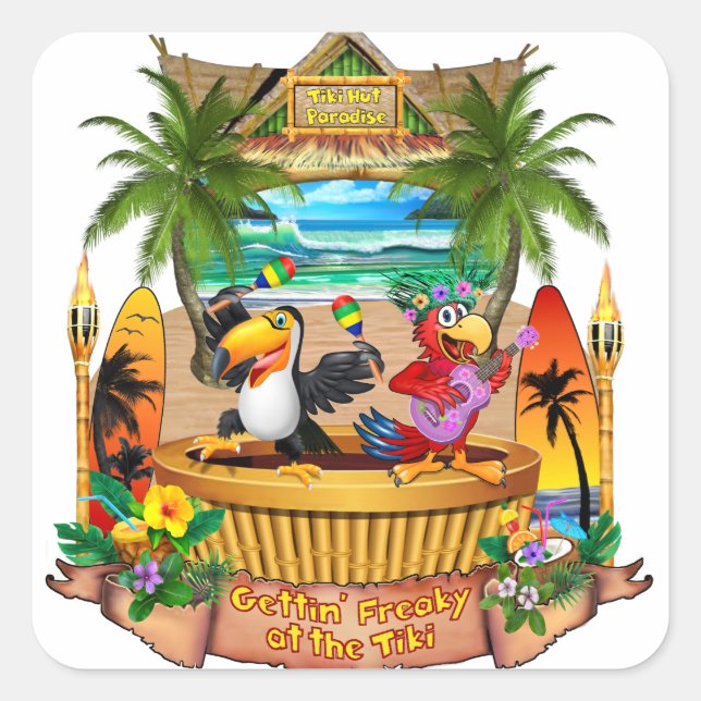 GETTIN' FREAKY IM TIKI QUADRATISCHER AUFKLEBER (Vorderseite)