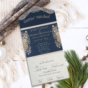 Gettin' Hitched Band & Spitze - Blau All-in-One-Einladung