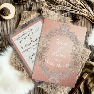 Gettin' Hitched Wood & Lace - Roségold Folieneinladung