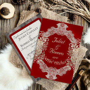 Gettin' Hitched Wood & Lace - Rot Folieneinladung