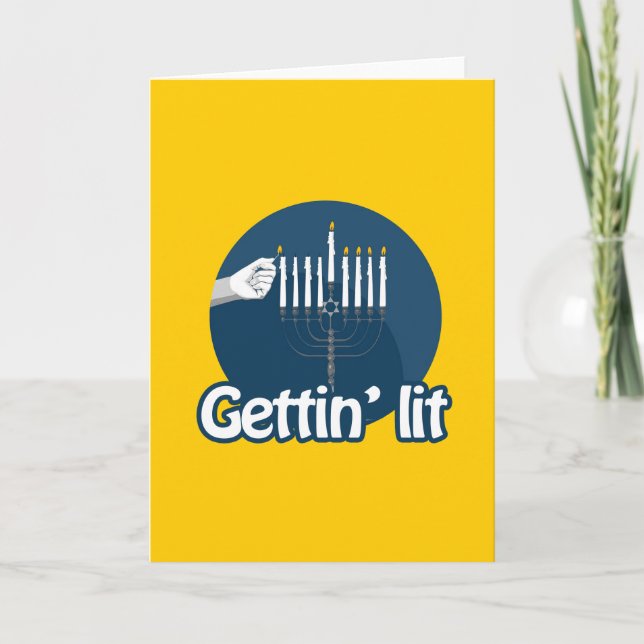 GETTIN LIT HANUKKAH FEIERTAGSKARTE (Vorderseite)