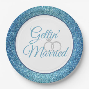 Gettin' Verheiratet Blue Glitzer 9" Teller