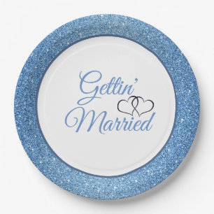 Gettin' Verheiratet Blue Glitzer 9" Teller
