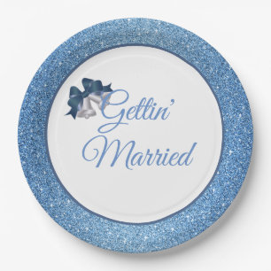 Gettin' Verheiratet Blue Glitzer 9" Teller
