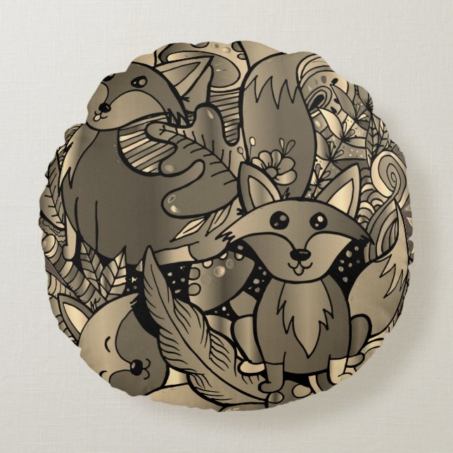 Getting Foxy Sepia Tone Rundes Kissen (Vorderseite)