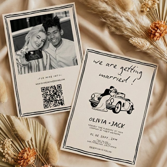 Getting Married Hand Drawn Photo QR Code Wedding Einladung (Von Creator hochgeladen)