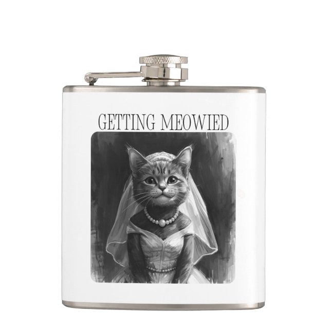 Getting Meowied – Lustiges Junggesellinnenabschied Flachmann (Vorderseite)