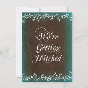 Gettting Hitched Aqua Brown Hochzeit Einladungen