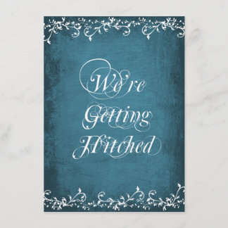 Gettting Hitched rustikale blaue Einladung