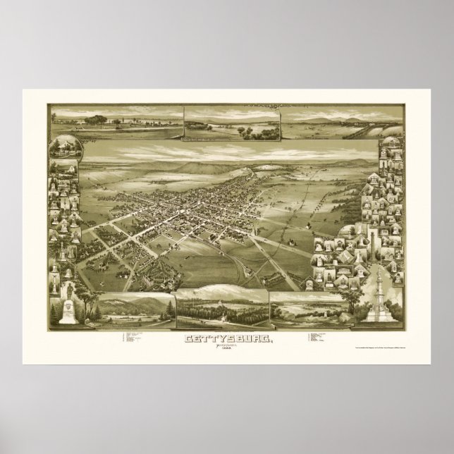 Gettysburg, PA - Panoramakarte - 1888 Poster (Vorne)