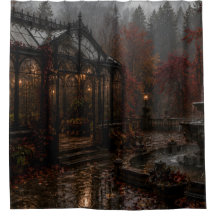 Gewächshausbrunnen-Duschvorhang im Herbst-Gotik-St