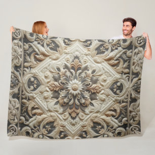 Gewalkte Creme-Graue Ornamentale Arabeske Fleecedecke