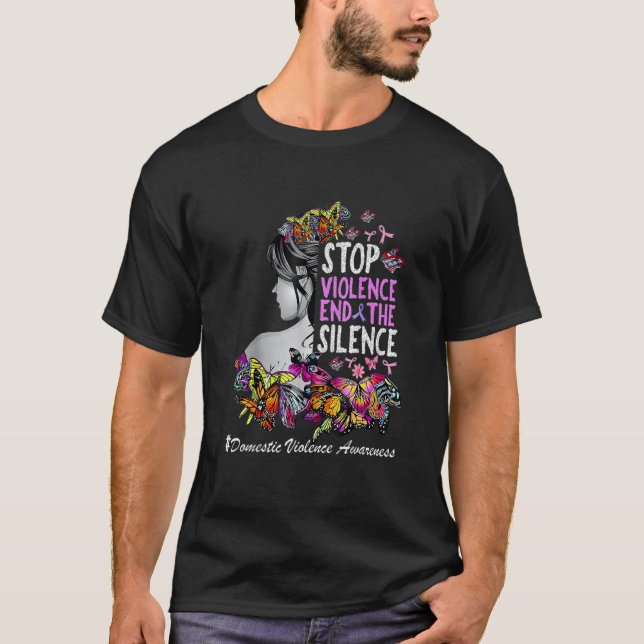 Gewalt Internes Bewusstsein stoppen Stille Ribbo T-Shirt (Vorderseite)