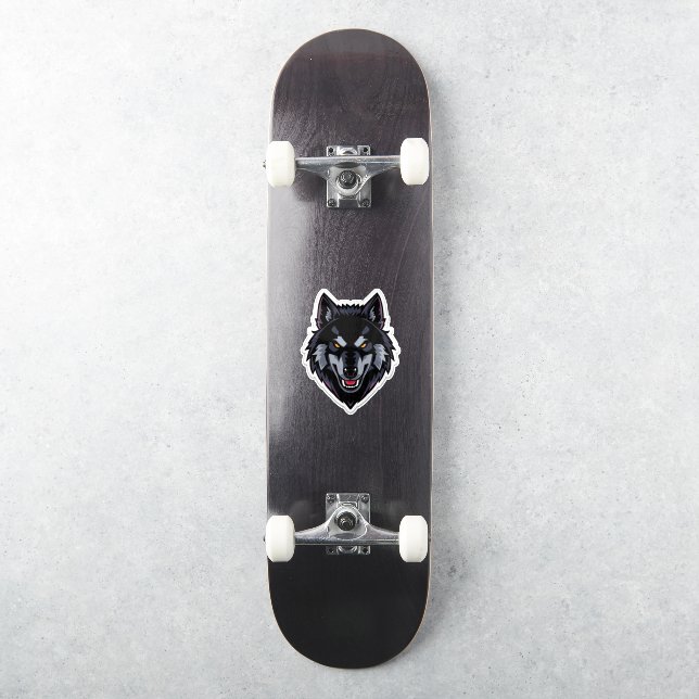 Gewaltiger schwarzer Wolf mit roten Augen Sticker  (Skateboard)