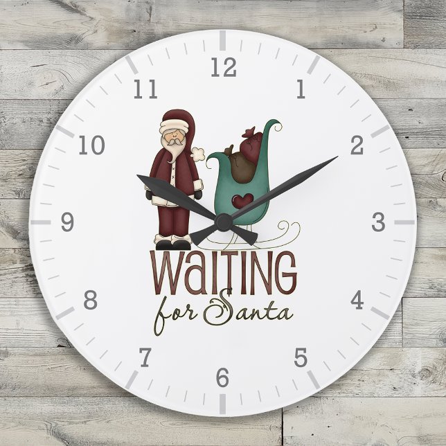 Gewartet für Santa - Sleigh und Santa Große Wanduhr (Waiting for Santa - Sleigh And Santa Large Clock)
