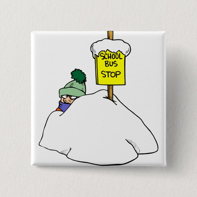 Gewartet für Schulbus im Winter Schnee Button (Vorderseite)