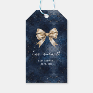 Gewaschener Navy Blau Nachthimmel Golden Schleife Geschenkanhänger