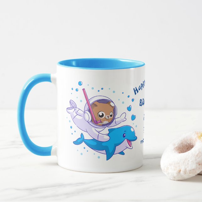 Gewässer von Katze und Delphin Tasse (Mit Donut)