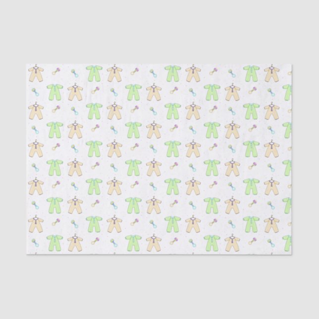 Gewebe aus gelben und grünen Baby-Kleidern Seidenpapier (Vorderseite)