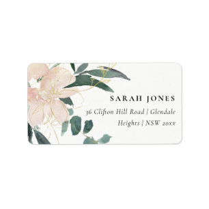 GEWEBE BLUSH GOLD FLORAL BUNCH WASSERCOLOR ADRESSE ADRESSAUFKLEBER