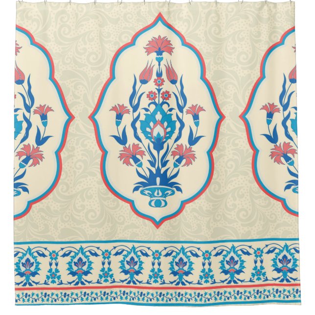 Gewebe mit Blumen nahtlos im ethnischen Stil Duschvorhang (Vorderseite)