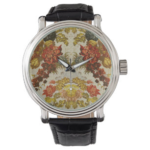 Gewebe mit einem wiederholenden Blumenmuster Armbanduhr
