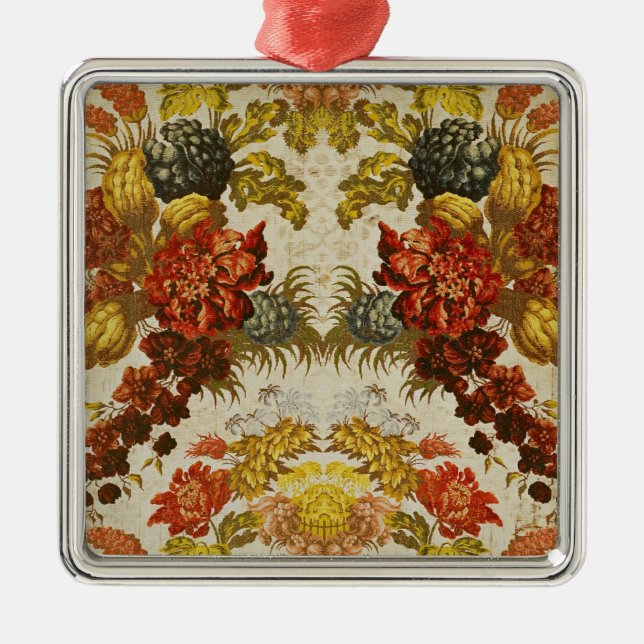 Gewebe mit einem wiederholenden Blumenmuster Silbernes Ornament (Vorne)