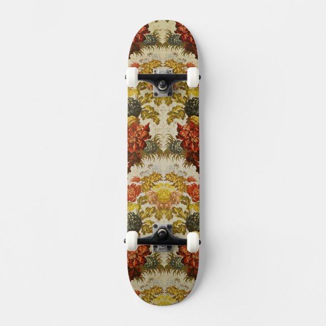 Gewebe mit einem wiederholenden Blumenmuster Skateboard (Vorderseite)