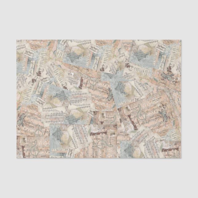 Gewebe- oder Decoupage-Papier-Collage aus Notenblä Seidenpapier (Vorderseite)