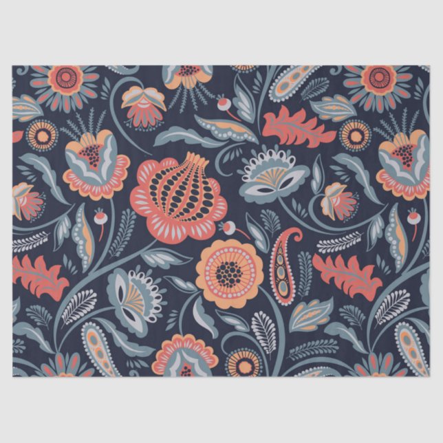 Gewebe oder Dekoupage Paper - Boho Bold Floral Blu Seidenpapier (Vorderseite)