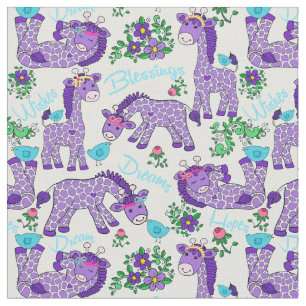 GEWEBE wunderliche Baby-Giraffen-Vogel-lila Stoff