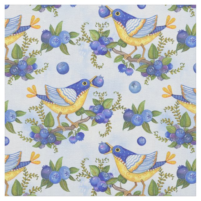 GEWEBE wunderliche Vogel-Blaubeerblaues Gelb Stoff (Nahaufnahme)