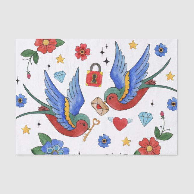 Gewebepapier Wrapping Traditioneller Bird Tattoo S Seidenpapier (Vorderseite)