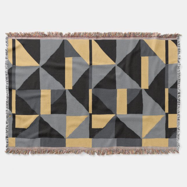 Gewebte Decke Geometrie Schwarz, Grau und Gold (Vorderseite)
