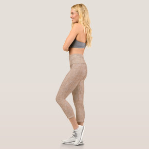 Gewebte Leinenstofftextur in warmem natürlichen Be Capri Leggings