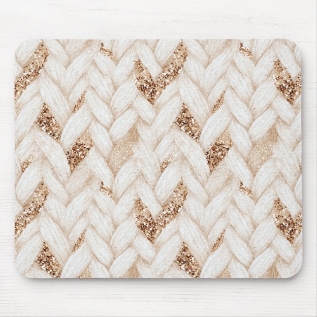 Gewebter cremefarbener Kunststoff Gold Glitter Mousepad (Vorne)