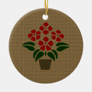 Gewebter roter Weihnachtsstern Keramikornament